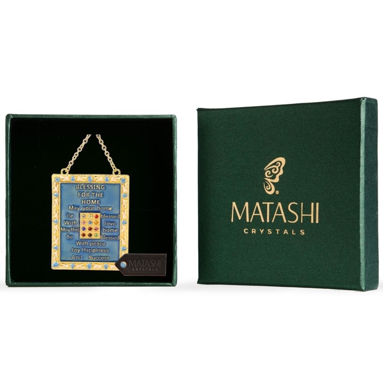 English Judaica Home Blessing Hanging Wall Ornament W/ Matashi Crystals (Pewter)